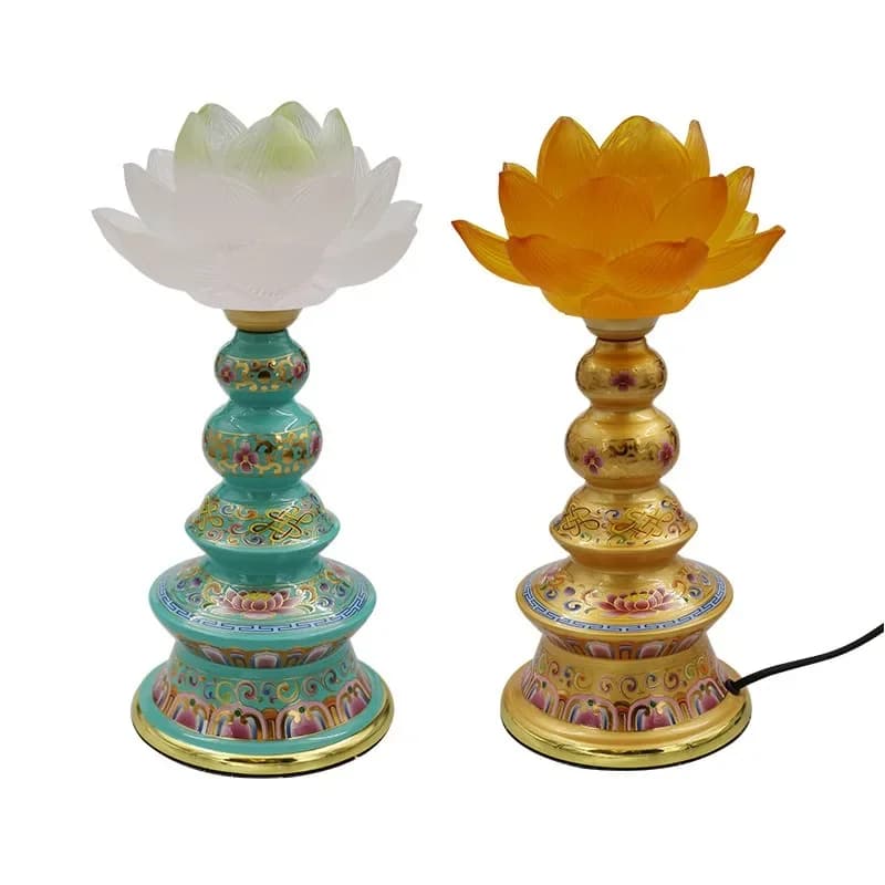 Lotus Temple Home Buddhist Hall Supply Lamp Alloy Imitation Glazed Lotus Lamp Everbright Lamp