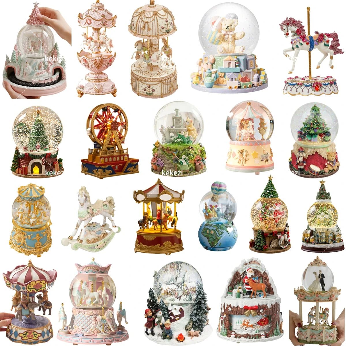 Carousel Music Box Snow Ball Music Snow Globe New Year Gift Birthday Gift for Friend Clockwork Type Christmas Music Decor