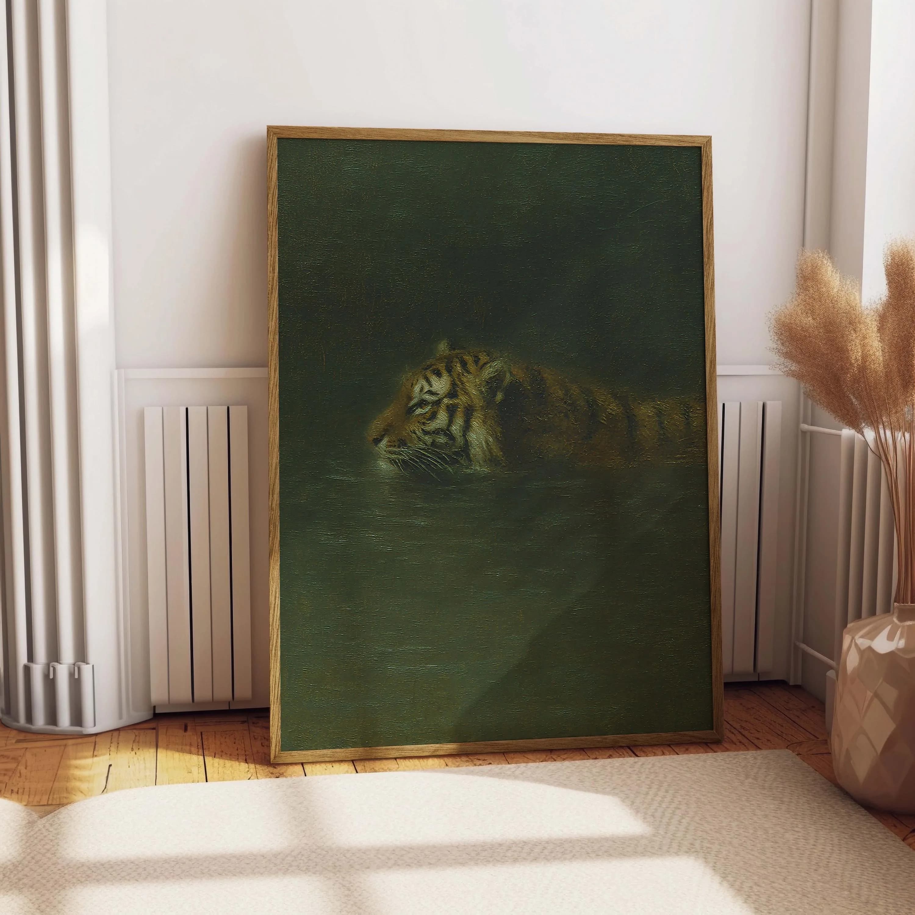 Nordic Diving Tiger Poster Summer Animal Canvas Painting Wall Art for Living Room Home Decor