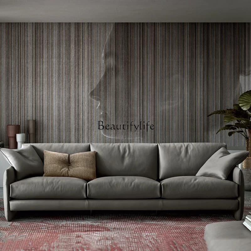 04Italian minimalist sofa light luxury leather sofa