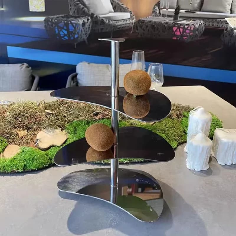 High-end dim sum rack, three-layer stainless steel display rack, hotel afternoon tea dessert table
