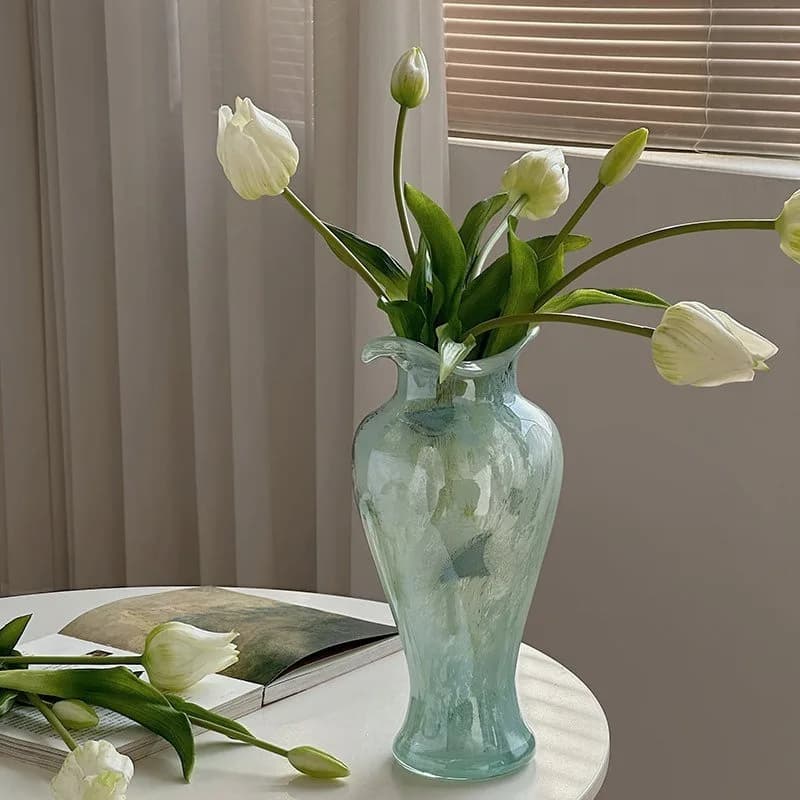 Glass Vase, Blue Antique Style, Light Luxury, Hydroponic Design, High-end Feeling, Fenton Glass Vase Decoration