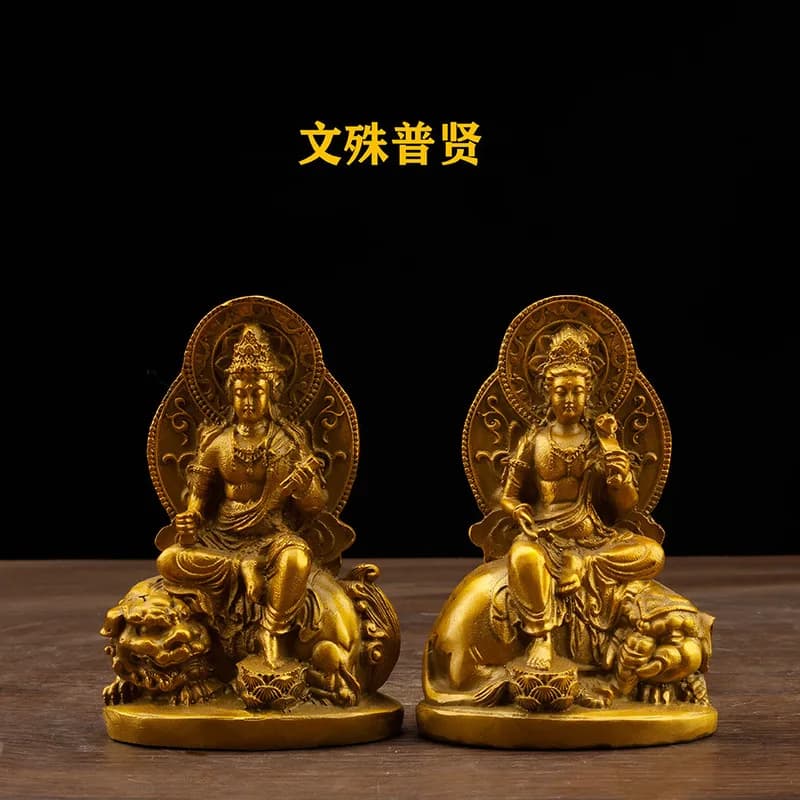 Pure copper Buddha , Manjushri Samantabhadra Bodhisattva halo statue, home and