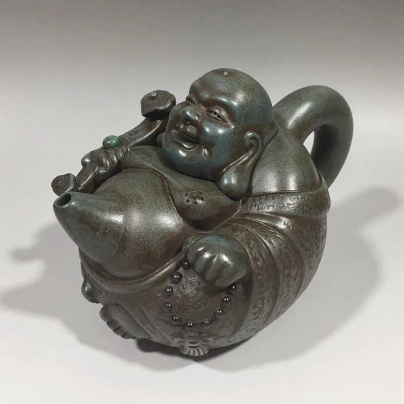 Yixing Zisha Teapot Laughing Buddha Maitreya Shape Handmade Green Clay 600ml Chinese Kung Fu Tea Pot Collectible Gift
