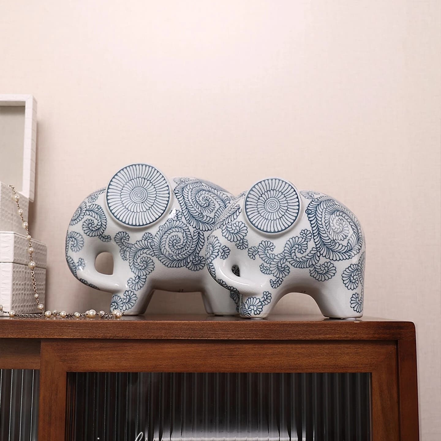 Blue and White Porcelain Elephant Statue Ornament New Chinese Style Ceramic Handicrafts Corridor Living Room Home Decor Gifts