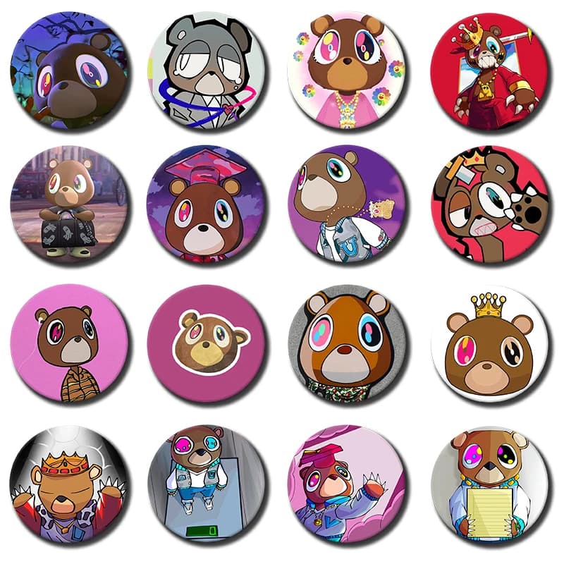 1PC K-Kanye West Album D-Dropout Bear Creative Tinplate Soft Button Pins Animal Icon Brooch Lapel Backpack Badge Accessories Pin