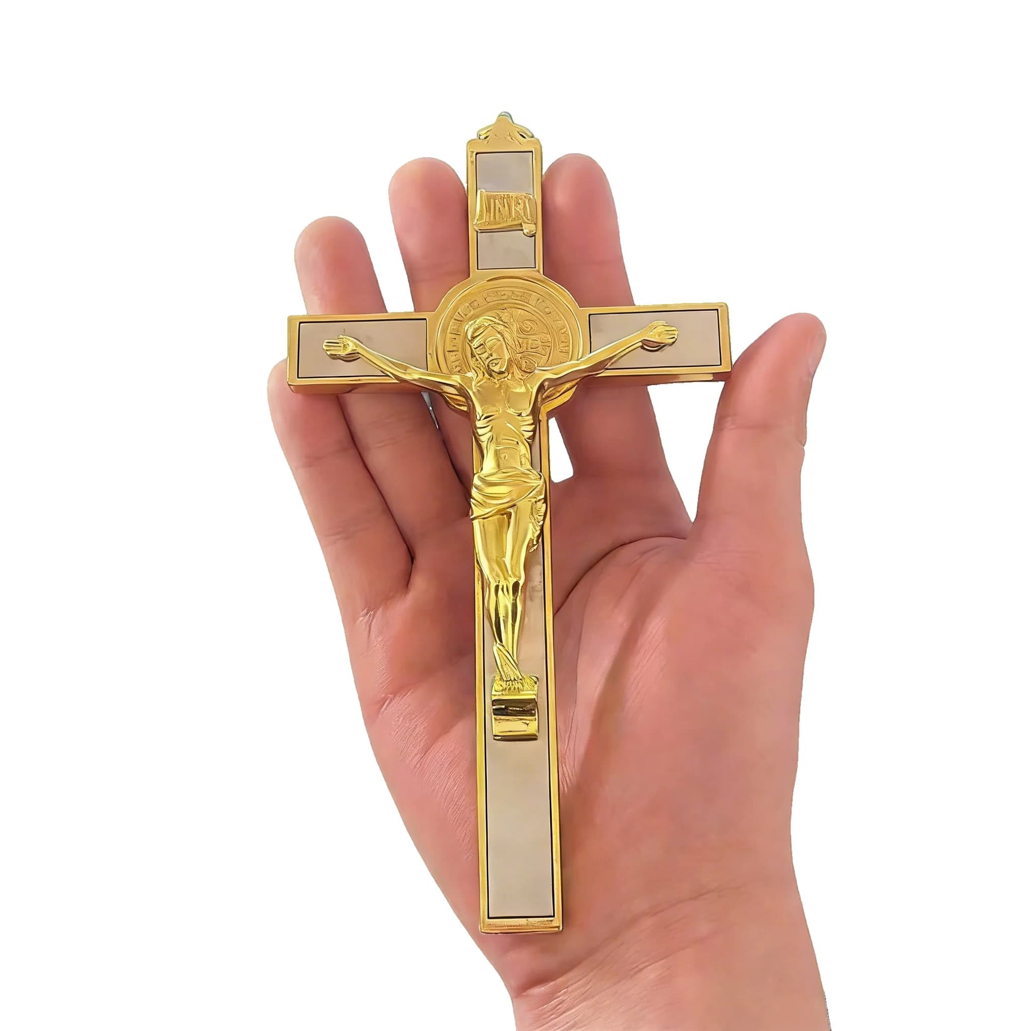 New2026 Traditional Two-Tone Catholic St Benedict Crucifix with INRI Engraving for Church Altar and Home Prayer Space Decoration