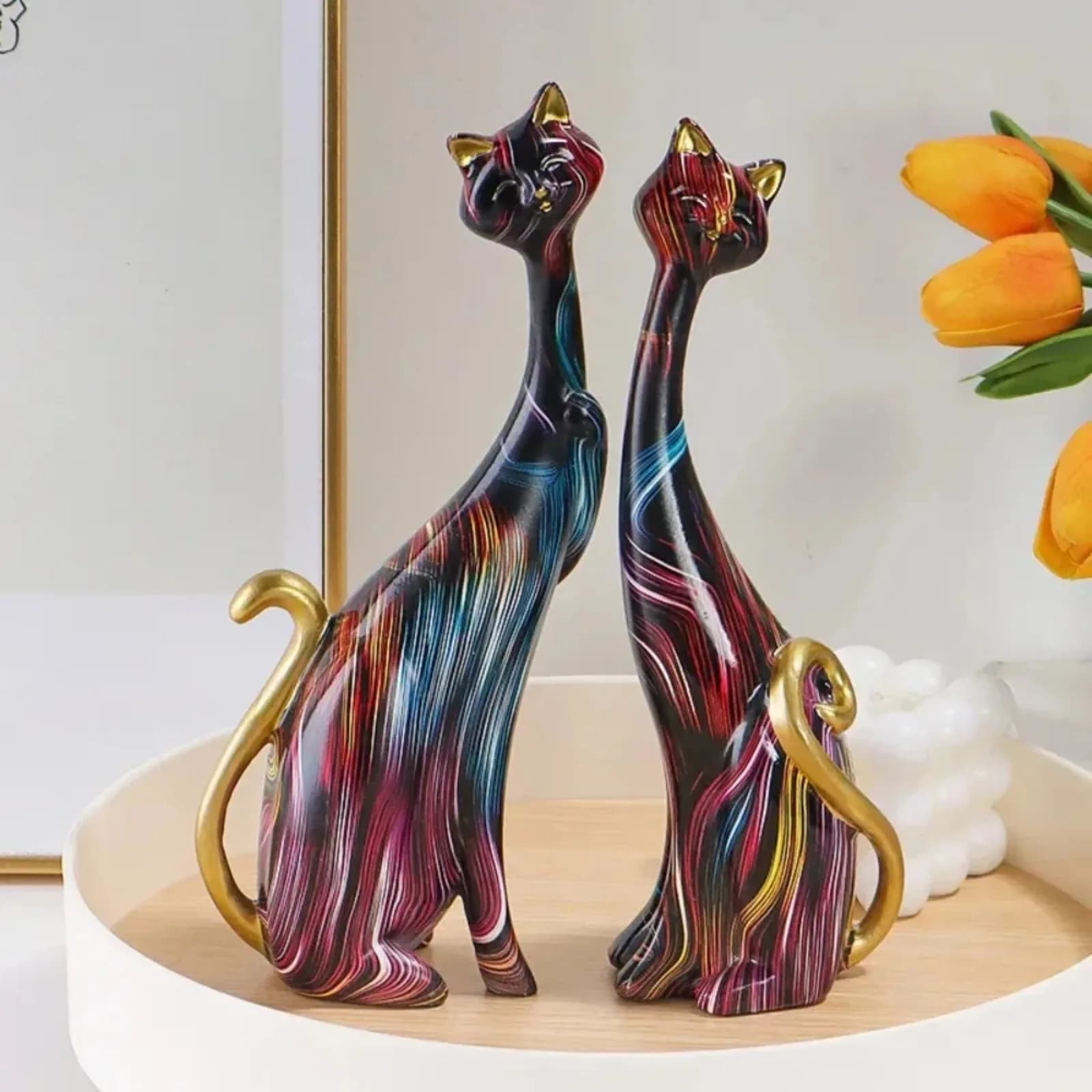 Home Decor Cat Sculpture Modern Minimalist Resin Figurine Abstract Art Decoration Nordic Style Desk Room Aesthetic Interior