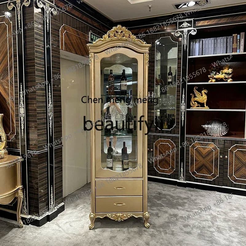 D178  French solid wood single-door wine cabinet luxury carved living room glass display locker home