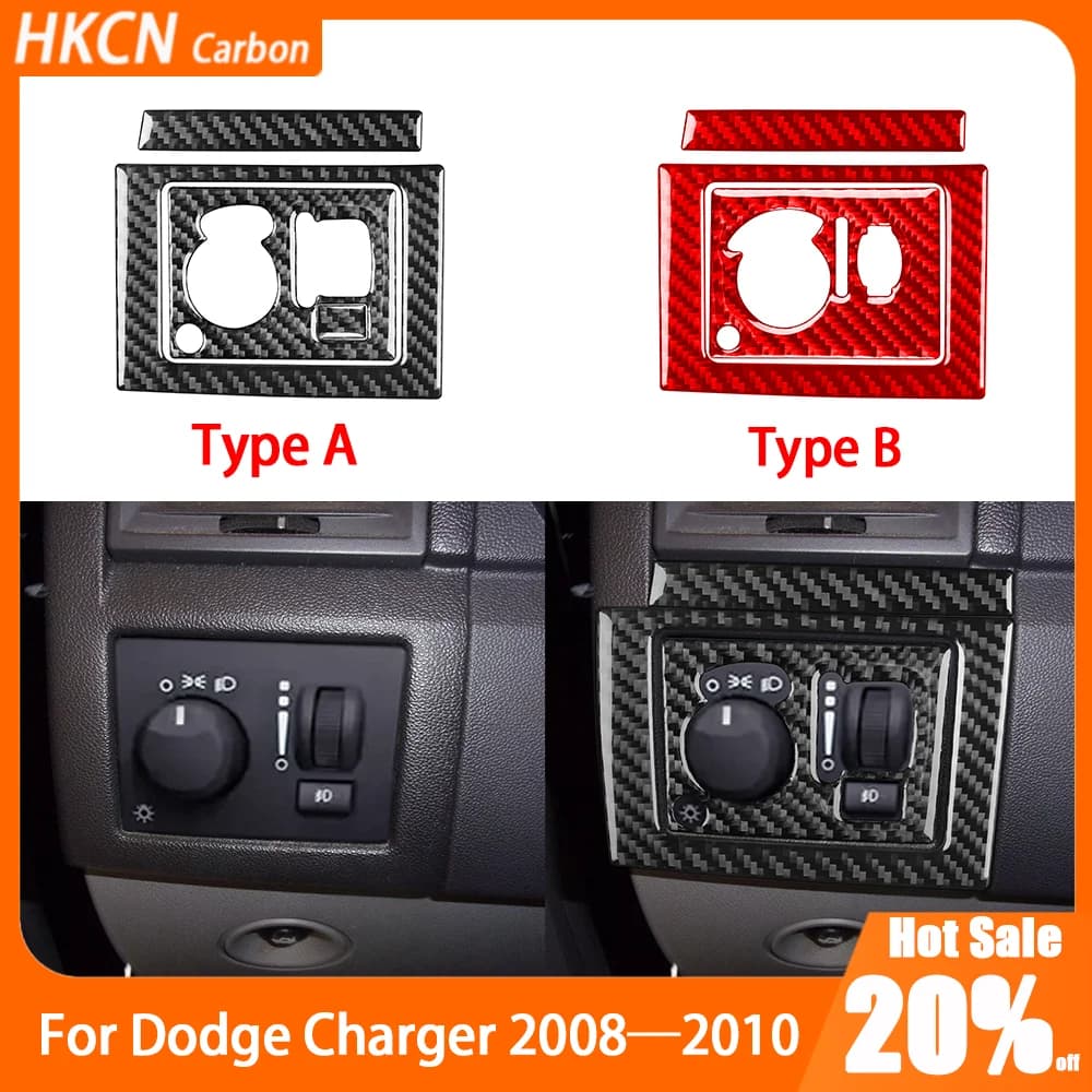 Carbon Fiber Front Lamp Headlight Panel Set Car Interior Accessories Cover Trim Modified Sticker For Dodge Charger 2008—2010