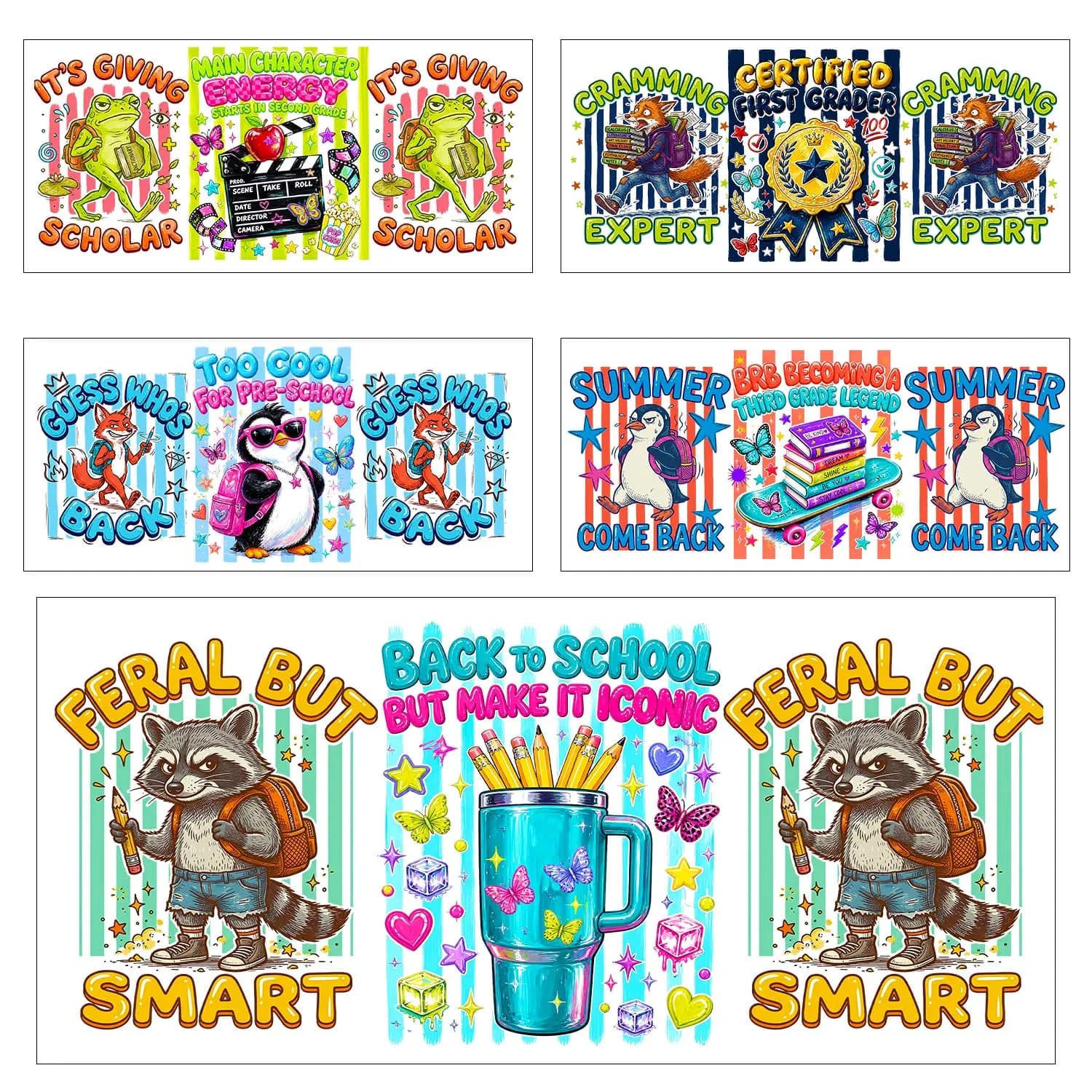 Funny Back To School Quotes Style UV DTF Sticker Waterproof DIY Decals 3D transfers uvdtf stickers 16oz uv dtf cup wraps