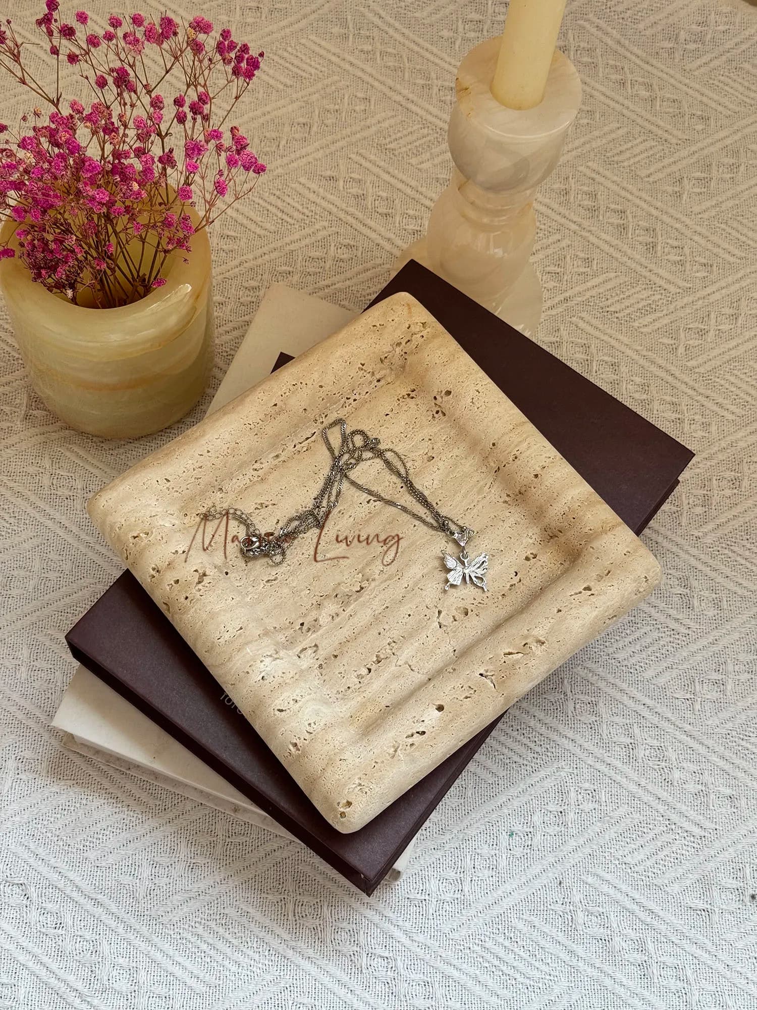 Wabi Sabi Natural Travertine Jewelry Display Stand Necklace Earring Ear Stud Holder Organizer
