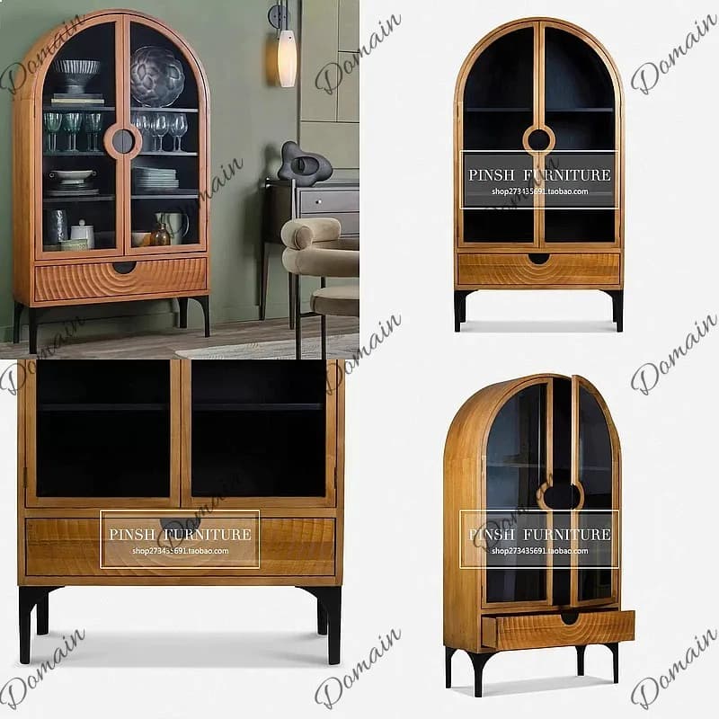 American Vintage Solid Wood Sideboard Buffet Wine Cabinet Nordic Modern Simple Wall Display Storage Bookcase
