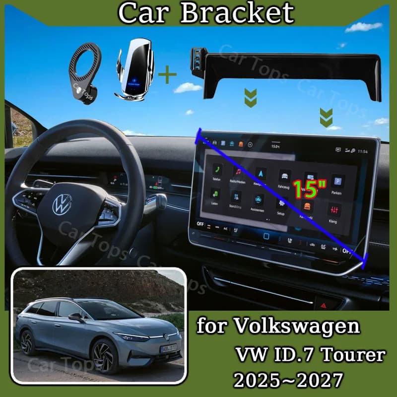 Mobile Phone Holder for Volkswagen ID.7 Tourer 2025 VW ID 7 GTX Car Screen Wireless Charger Stand Gravity Mount Auto Accessories