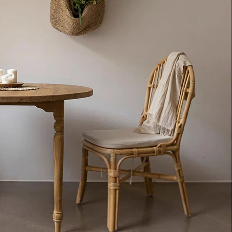 Rattan Back Chair Retro Natural Rattan Dining Table and Chair Home Balcony Leisure Chair