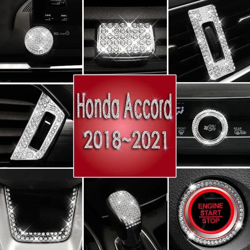 Diamond Decorate For Honda Accord 18-21 Years One Click Start Multimedia Ring Air Conditioning Knob Cover Air Outlet Sticker