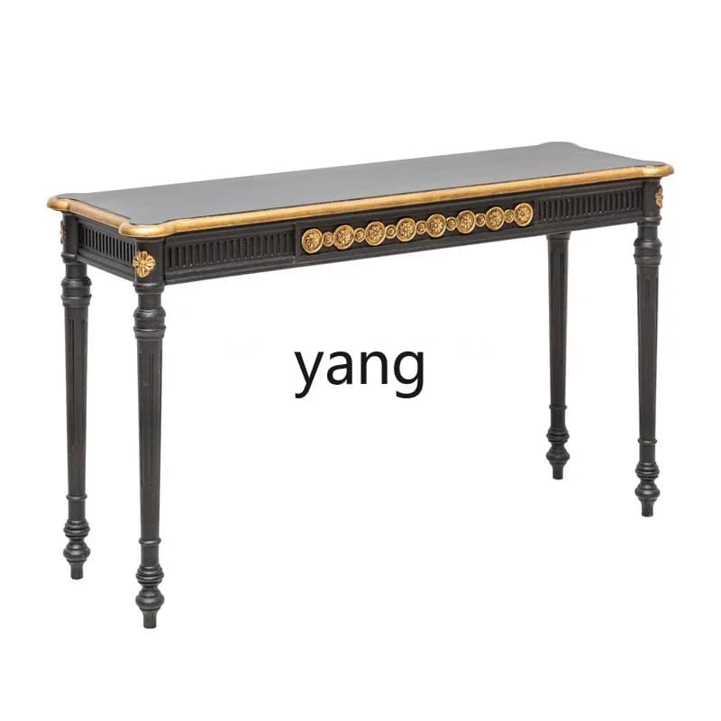 LMM American Style Living Room Side Table Solid Wood Carved Hallway Decorative Table