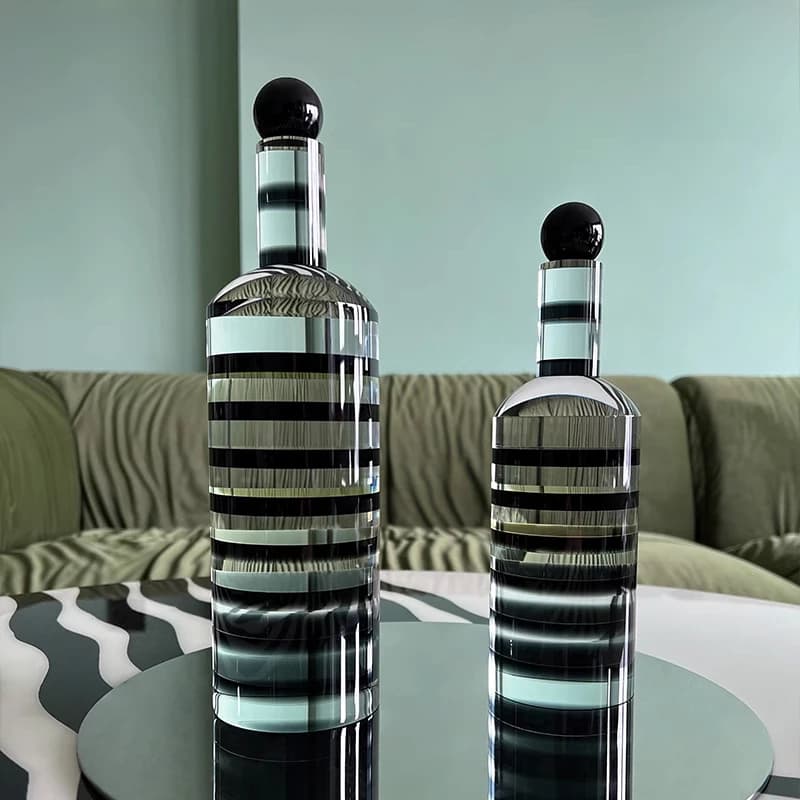 Modern Crystal Black Striped Wine Bottle Decor Geometric Art Table Decoration Crafts Creative TV Cabinet Atmosphere Ornaments