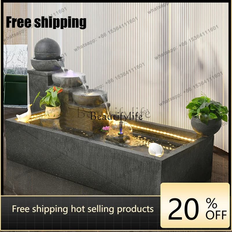 JJ Modern European-style flowing water ornament creative lucky fish tank courtyard landscaping decoration floor-to-ceiling fount