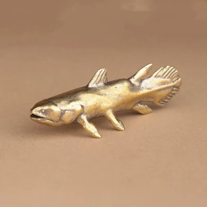 Antique Solid Brass Mini Sturgeon Statue handle piece- Traditional Creative Tea Pet, Retro Desktop Decor & Collectible