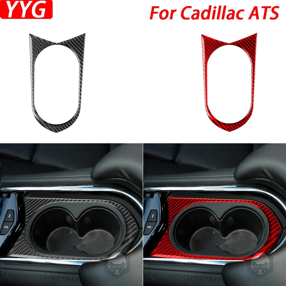 For Cadillac ATS 2013-2019 Real Carbon Fiber Car Accessories Water Cup Holder Panel Cover Trim Interior Sticker Modification