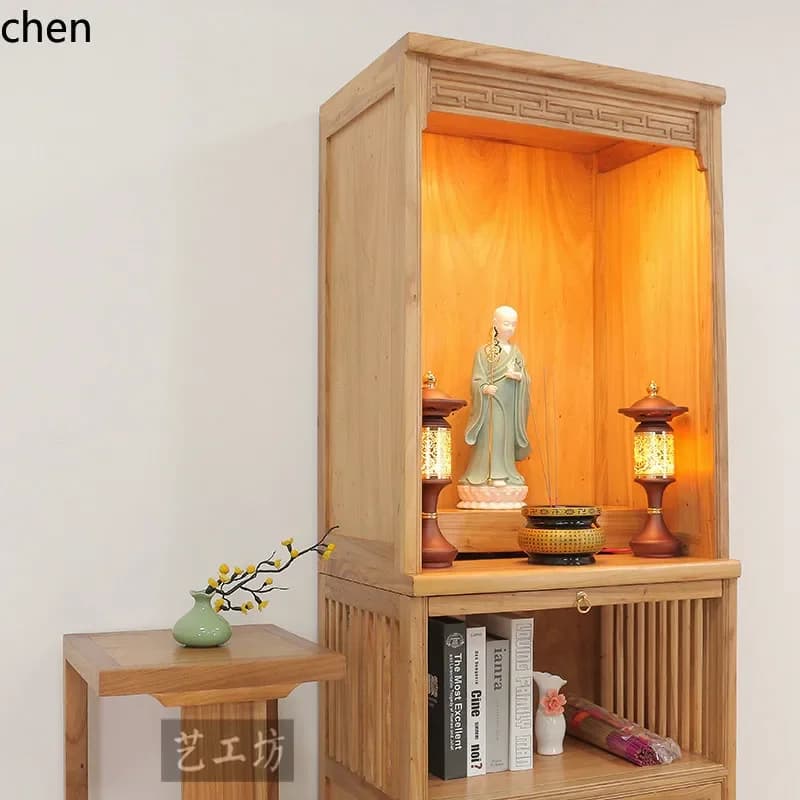 X5-15  old elm solid wood vertical cabinet buddha niche for home god of wealth guan gong guanyin casual buddha cabinet