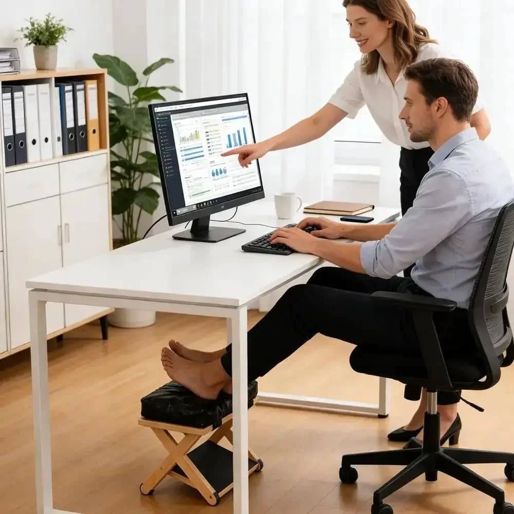 Natural Solid Wood Under Desk Footrest Non-Slip Base Lightweight Design Office Foot Stool Durable Material Smooth Surface