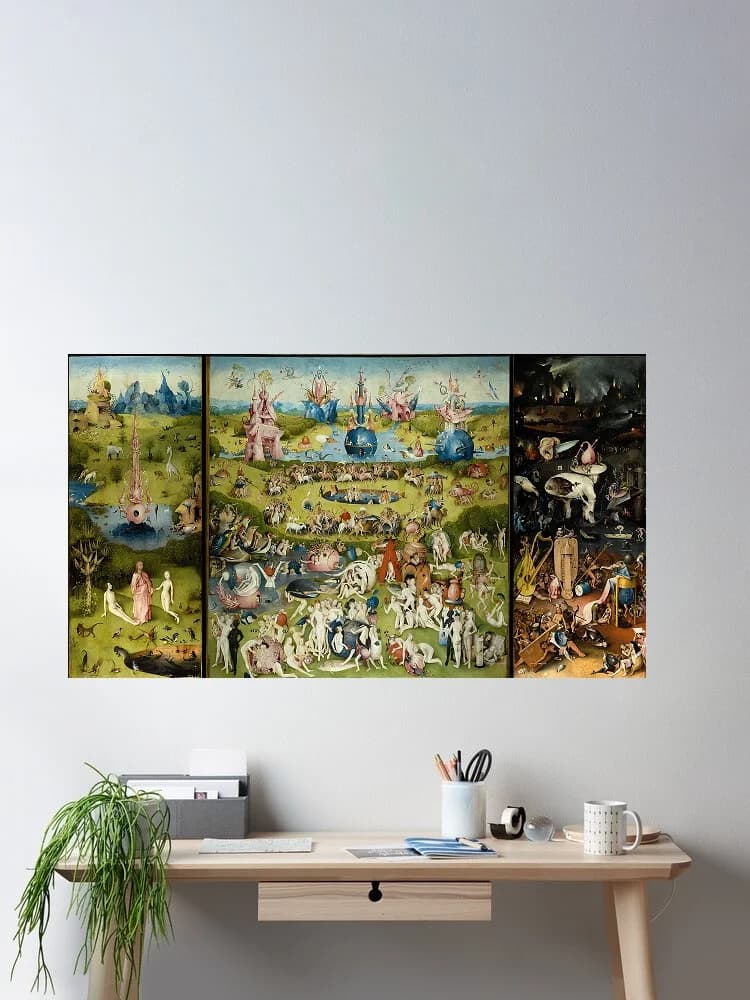 The Garden of Earthly Delights painted by Hieronymus Bosch, Art Print Canvas Poster, Living Room Decor, Home Wall Picture