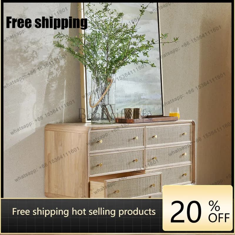 LD Nordic solid wood TV cabinet simple rattan storage bed and breakfast decoration entrance cabinet