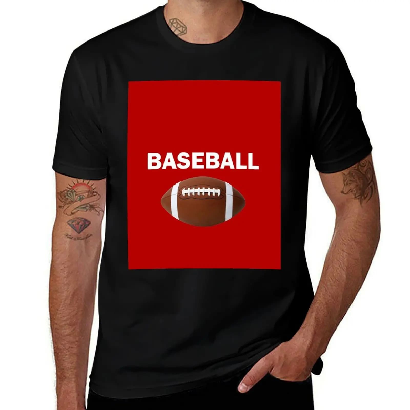 Baseball (football) T-Shirt Simple Solid Color Crew Neck Tee T-Shirt