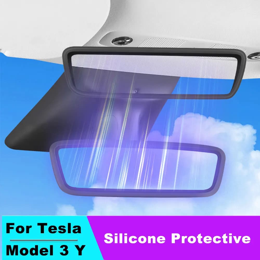 For Tesla Model 3 Y Rearview Mirror Protector Trim interior Accessories Silicone Decor Frame White Pink Protection Strip