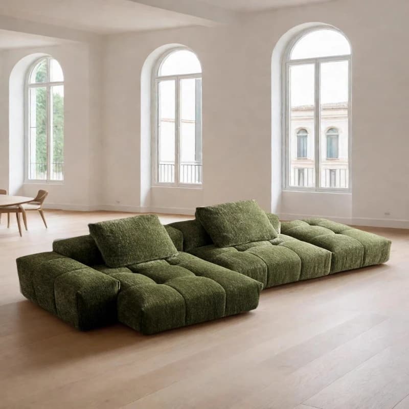 Pixel sofa module combination, snowflake fabric, living room chenille sofa green