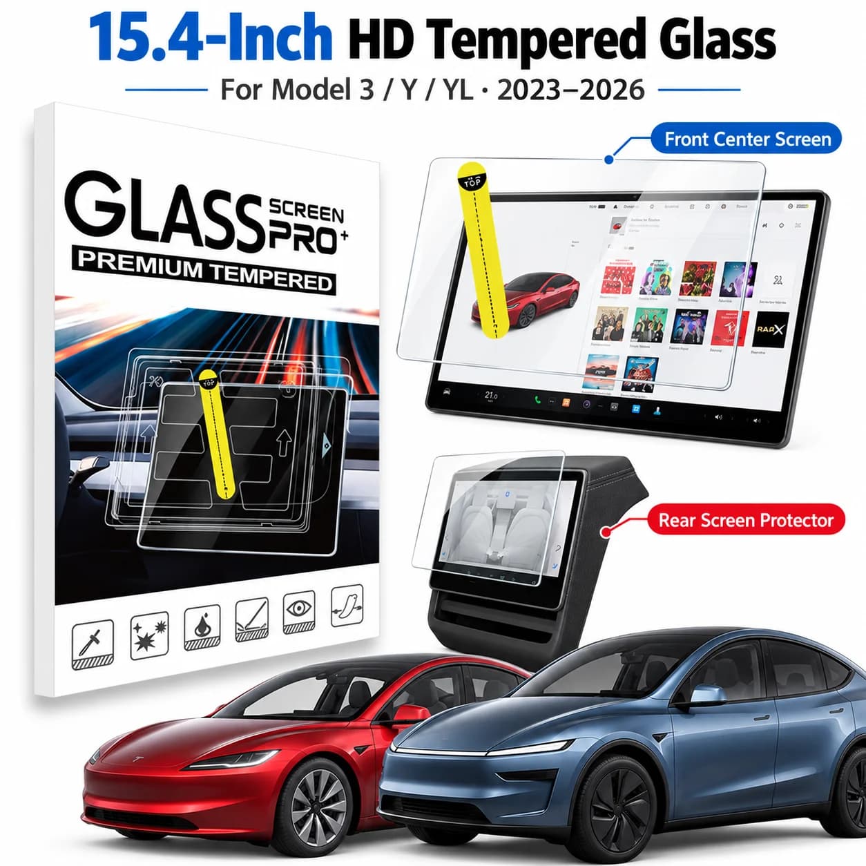 Tempered Glass Screen Protector for Tesla Model 3/Model Y Accessories 2024 2025 2026 [HD & 9H Anti-scratch] 15.4 16-inches''