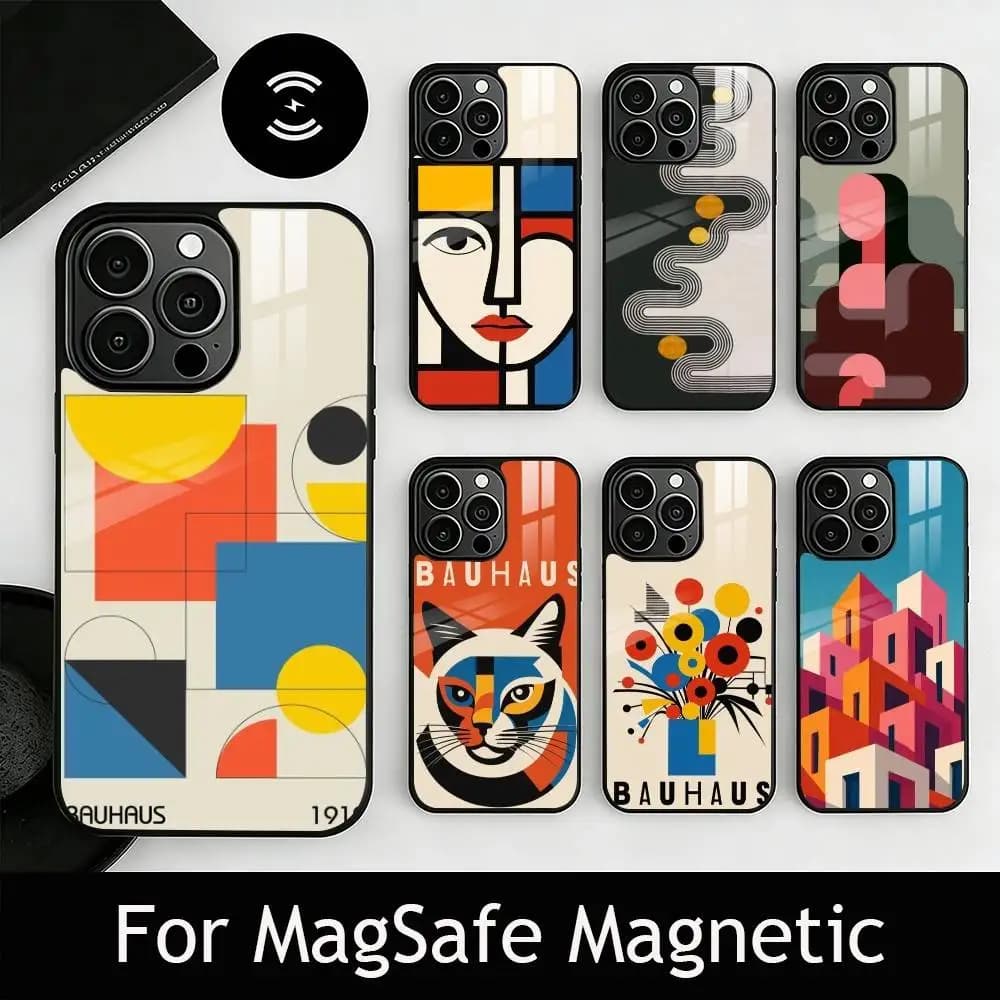 Minimal Bauhaus Pattern Phone Case For iPhone17,16,15,14,13,12,11 Plus,Pro Magnetic For Magsafe Wireless Charging