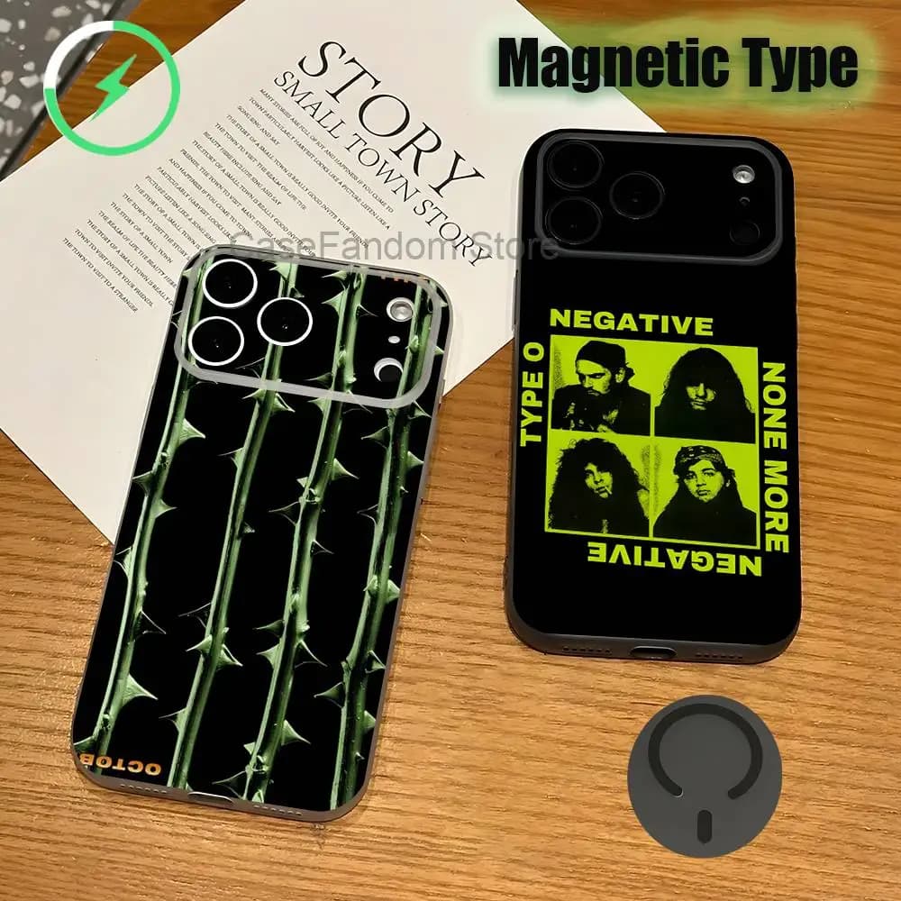 Type O N-Negative Rock Band Transparent gray Phone Case For iPhone 17,16,15,14,13,12,11,Pro,Max,Plus Magnetic Wireless Charging