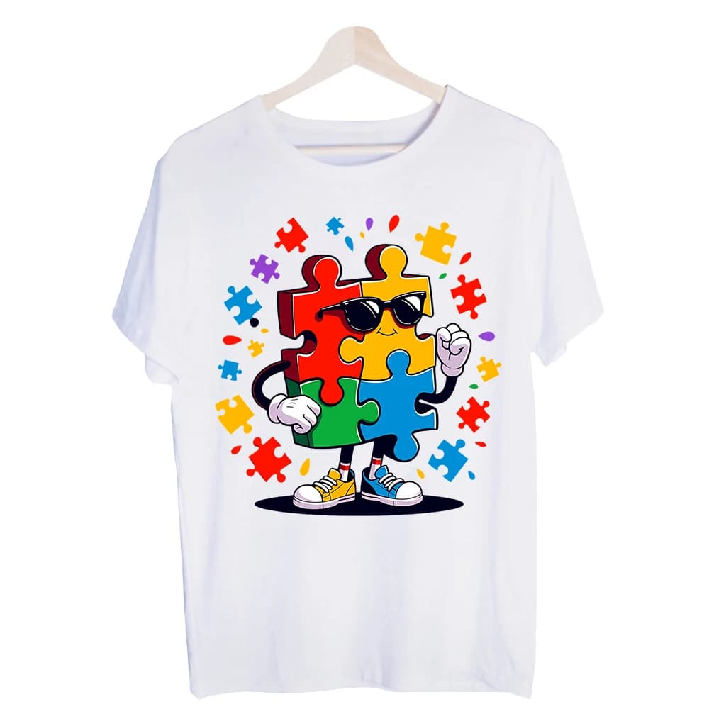 Men's Puzzle Piece Graphic Tee, Short Sleeve Crew Neck T-Shirt for Casual Streetwear and Daily Outfits