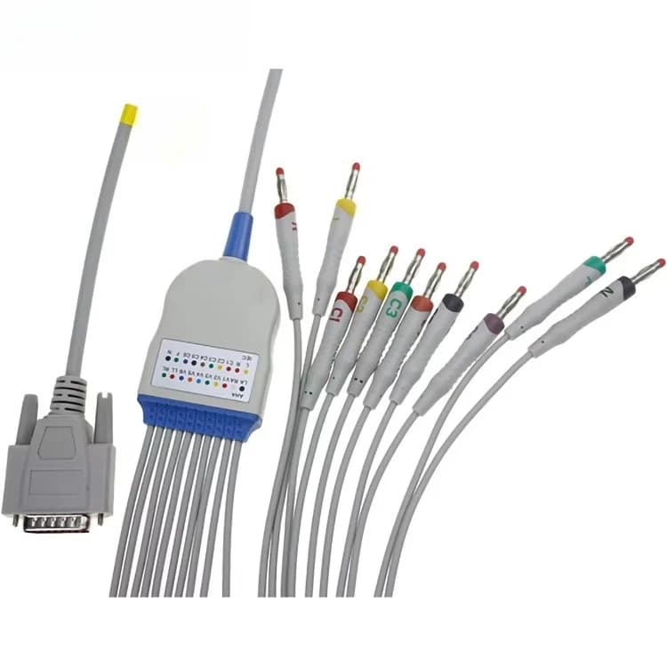 12 Lead EKG ECG Cable DB15pin 4.0 Banana Plug IEC AHA Compatible AT3 AT5 AT6 CS6 AT10 AT60