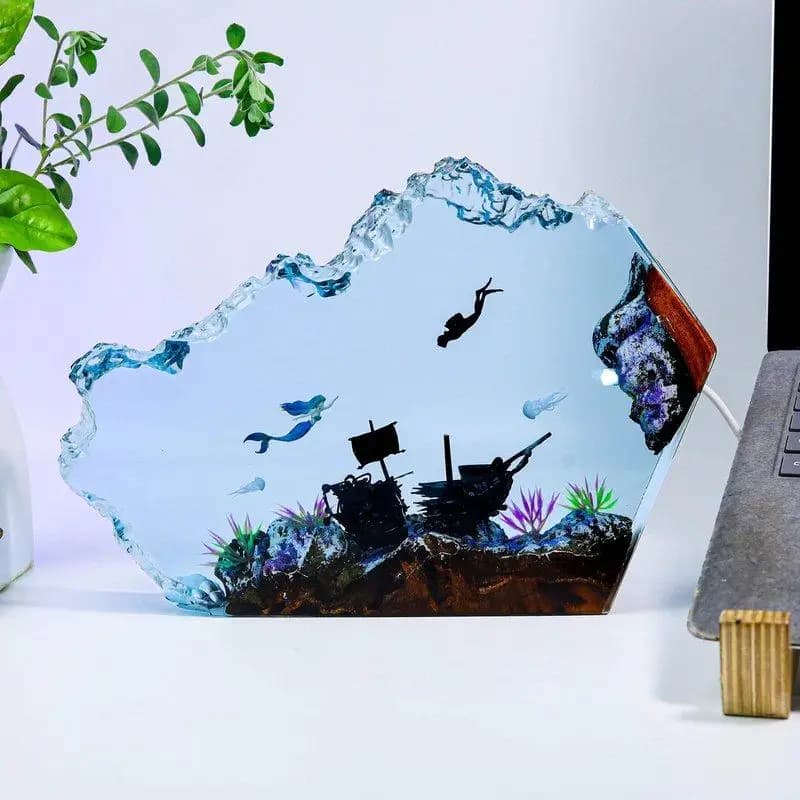 Underwater World Mermaid Diver Resin Luminous Decorative Item Home Decoration Bohemian Style High-end Unique Gift