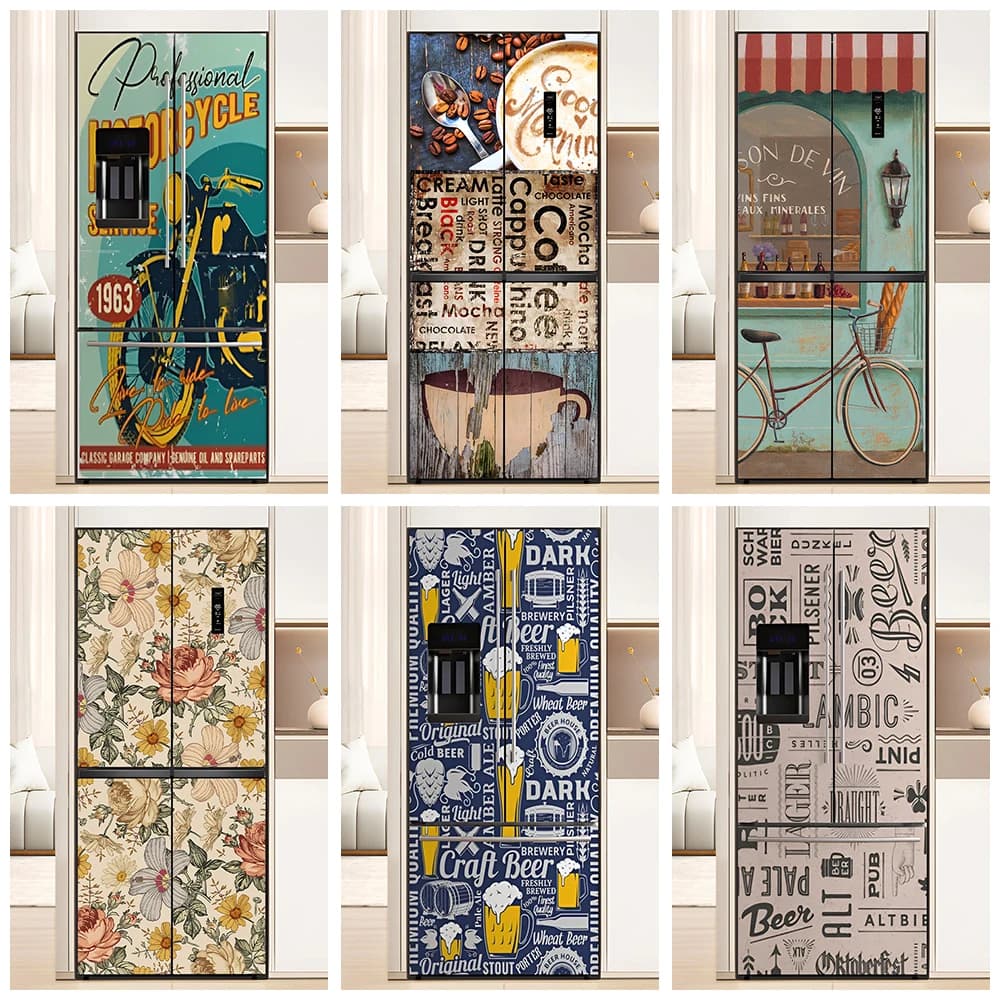 Vintage Beer Poster Refrigerator Door Sticker Waterproof PVC Kitchen Fridge Illustration Motorcycle Coffee Shop Mural Poster