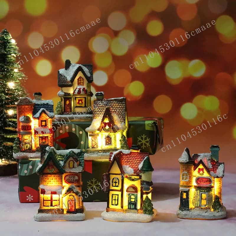 Christmas ornaments resin luminous micro landscape small house Christmas decoration small ornaments gift supplies