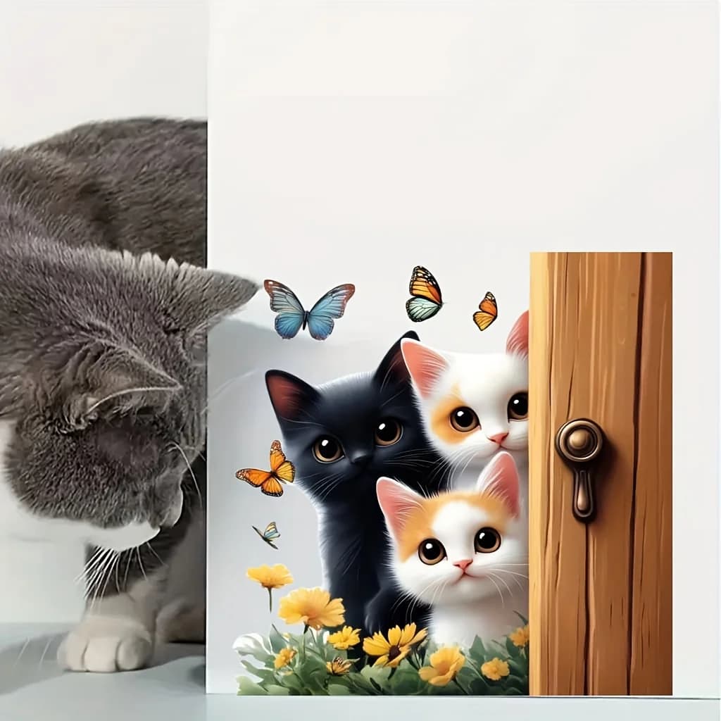 A Cat Animal Daisy Wall Sticker, Suitable for Living Room Bedroom Home Decoration,  Warm Space Decoration Sticker S1047