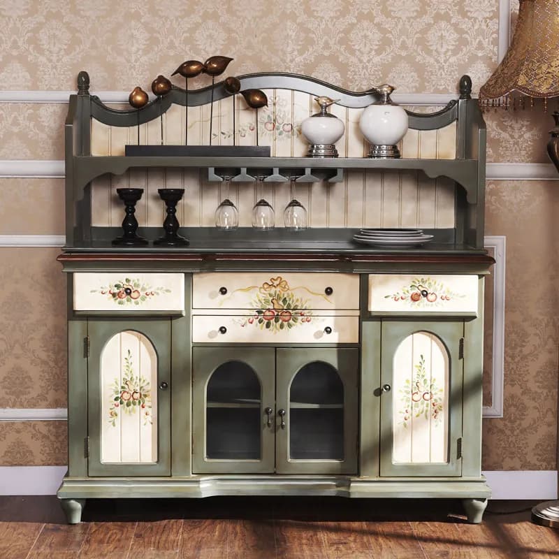 Dustproof Classic Kitchen Cabinet Display Green French Decoration Kitchen Cabinet Storage Luxury Szafka Kuchenna Furniture Home