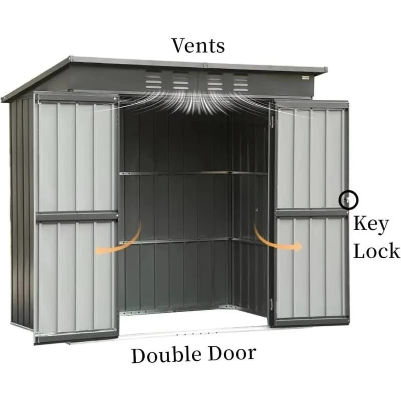 152x91cm Lockable Double Door Galvanized Steel Outdoor Storage Shed  Waterproof  For Patio Backyard  Lawn Furniture Tool Storage