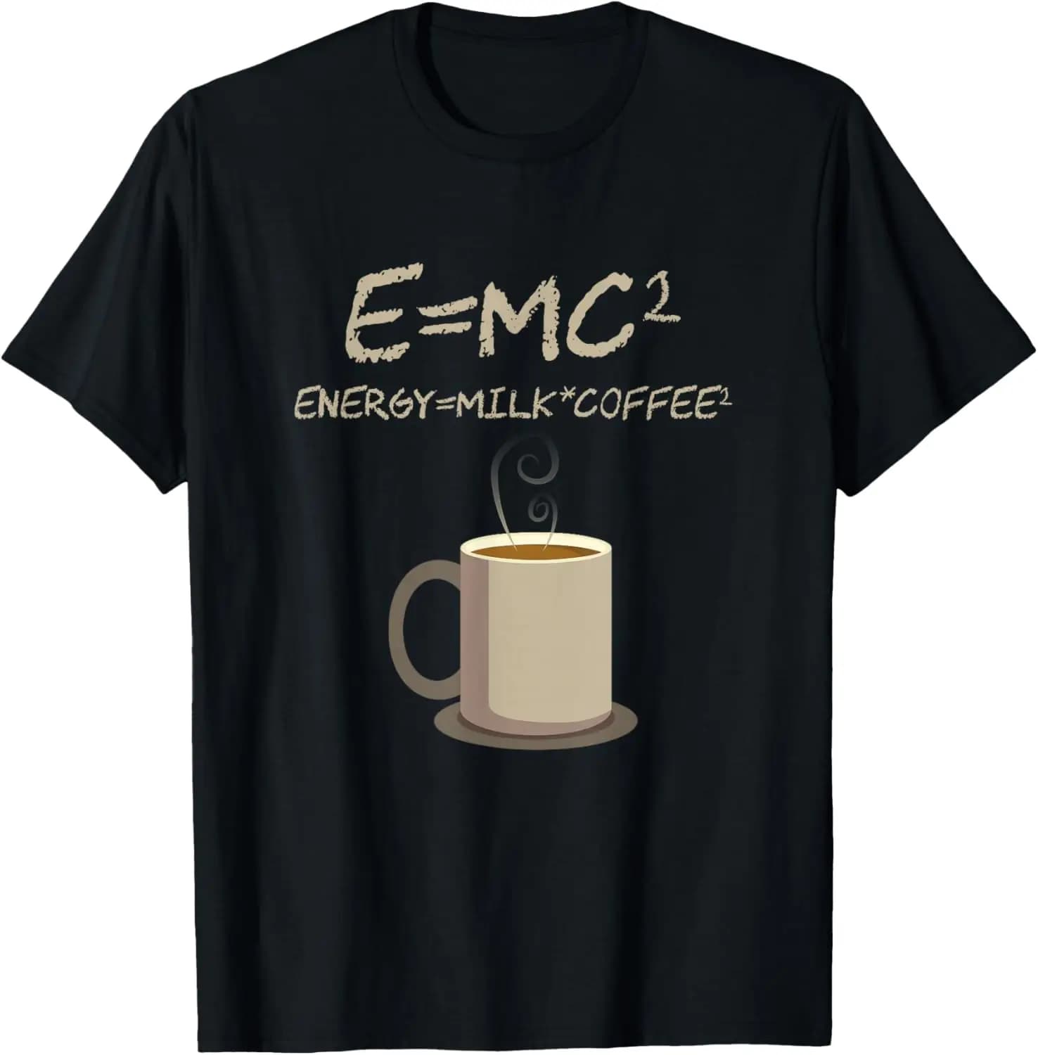 E=MC2 Funny Science Coffee Formula Graphic Tee Soft Cotton Casual T-Shirt for Men