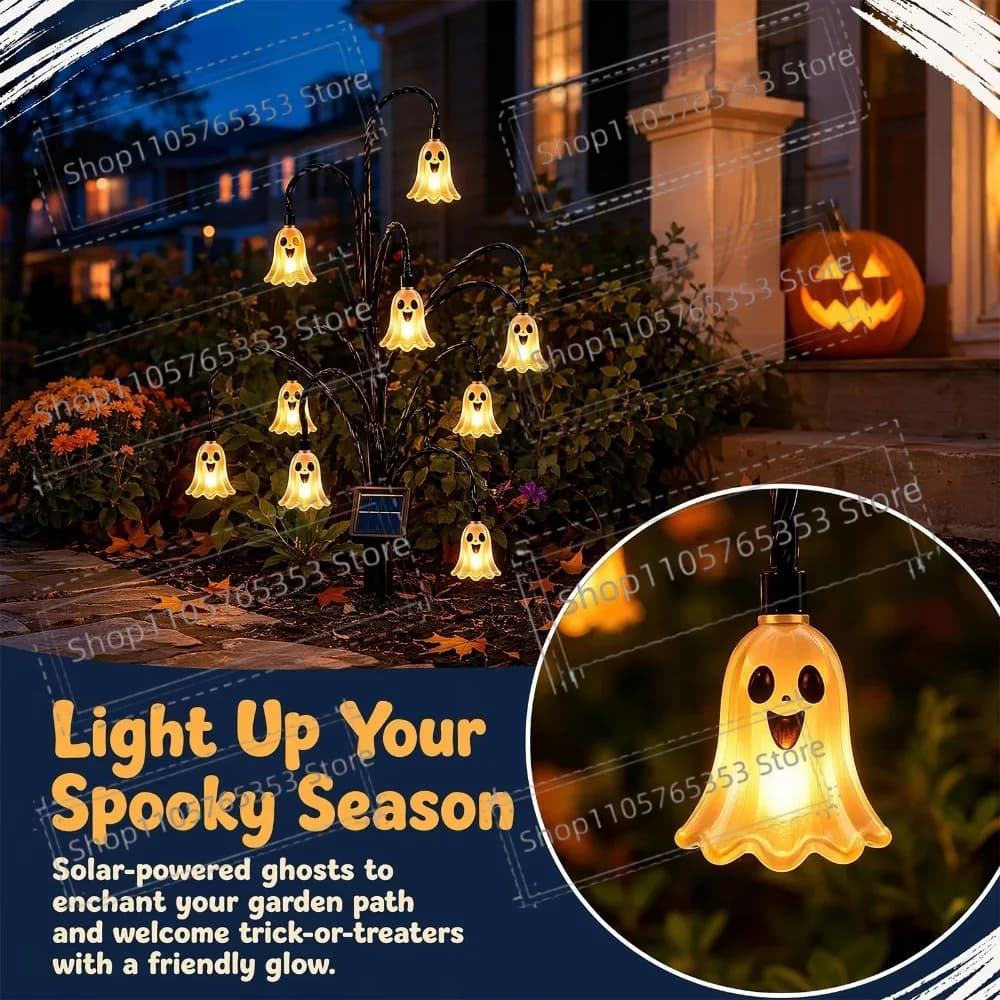 Halloween Solar Lantern Outdoor Garden Stake Lights Vintage Tree Stump Lamp Glowing Ghost Outdoor Decor for Patio Yard Pathway
