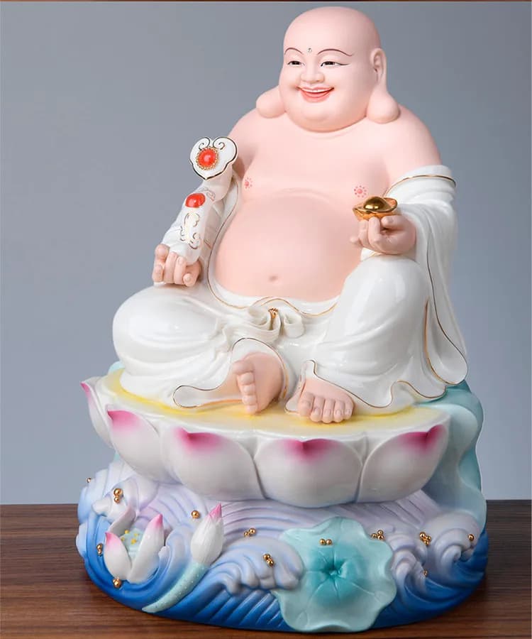 LTT Big Belly Happy Laughing Buddha Statue Ceramic Hand Painted Maitreya Bodhisattva Living Room Lucky Ornament