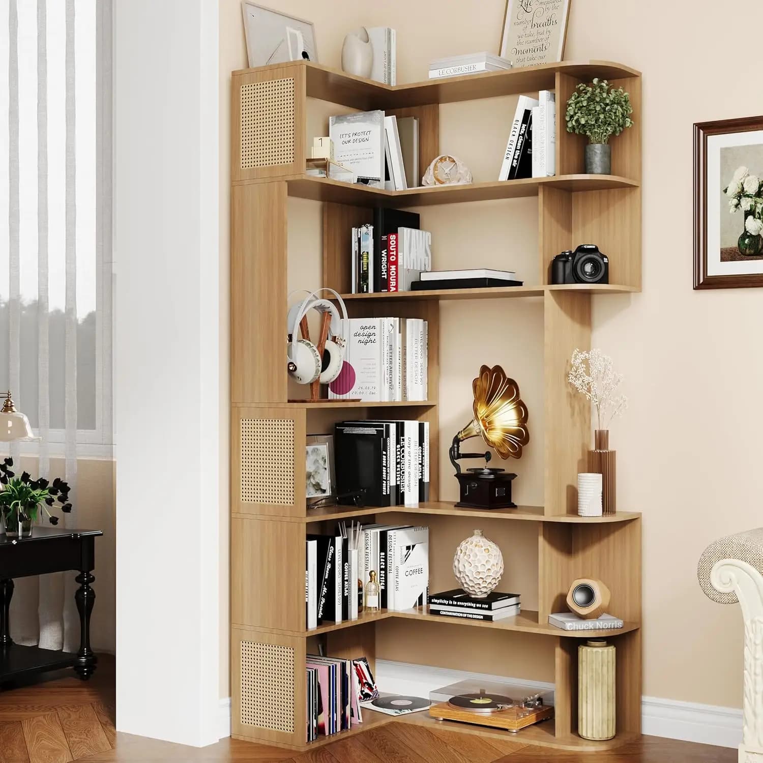 Corner Shelving Unit, 7-tier Corner Bookshelf,farmhouse-style L-shaped Shelving Unit/bookshelf, L-shaped Bookshelf,customizable.