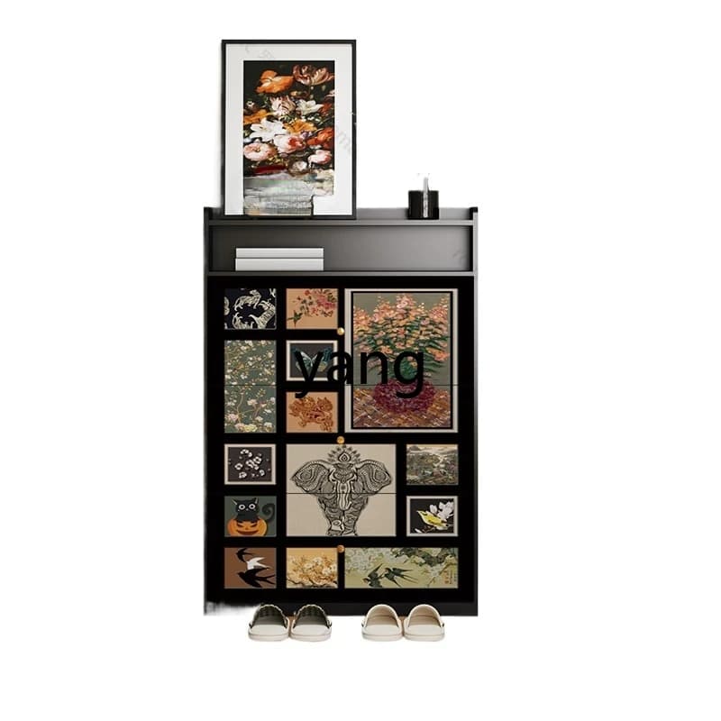 LTT solid wood ultra-thin shoe cabinet entrance integrated household interior decoration storage side cabinet