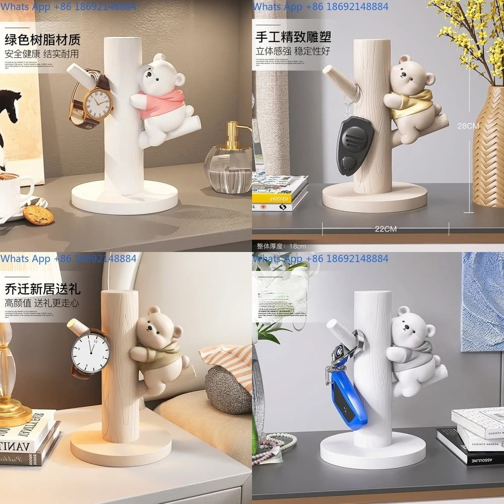 Cute Bear Key Holder for Entryway Living Room Decorative Figurine for Home Office Desk Gift