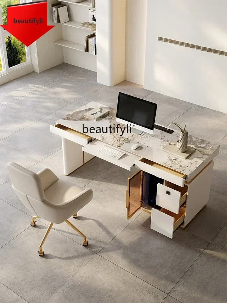Q181  Modern Minimalist Stone Plate Desk Italian High-End Office Table Light Luxury Computer Desk